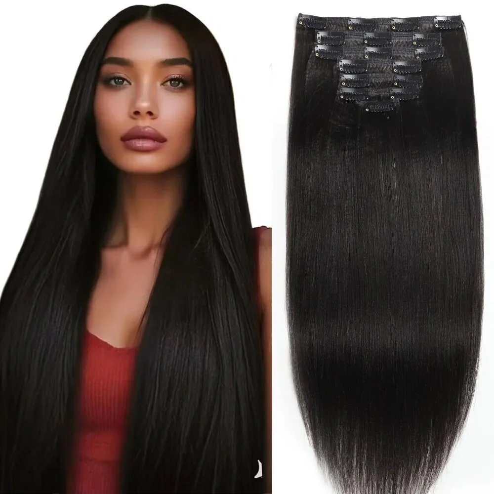 Yaki Hair Extensions Clip in Human Hair 10 Inch Thick Volume for Natural Hair